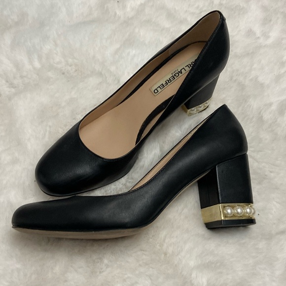Karl Lagerfeld black pumps with pearl embellished heels - Picture 2 of 5